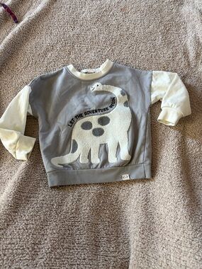 B61 Kit+Pearl 2t Grey & Cream Dino Sweatshirt - Let The Adventure Begin